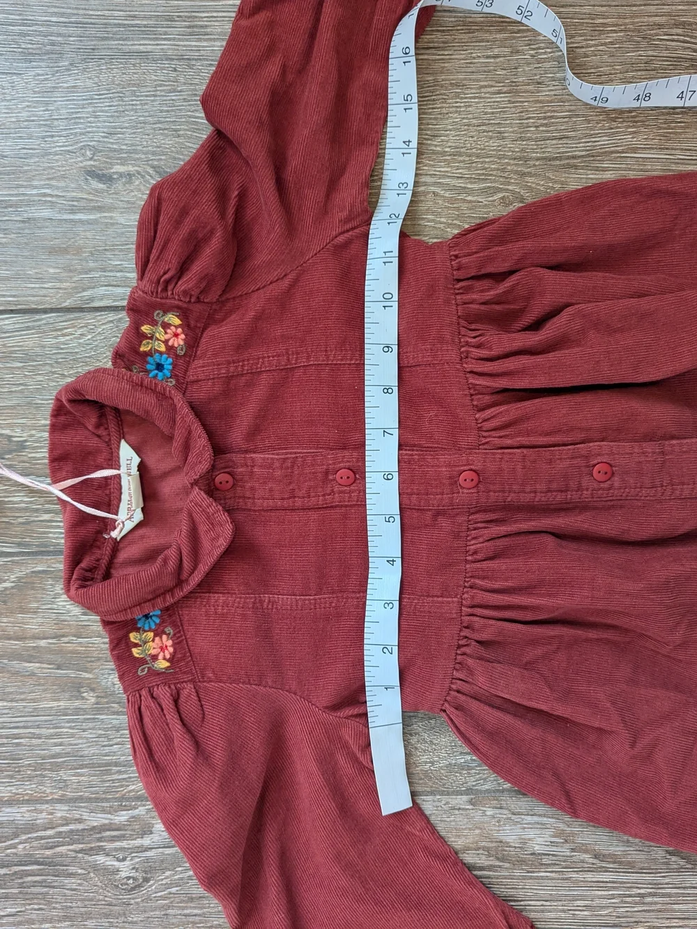 April Cornell Girls Cranberry Corduroy Dress Embroidered 5-6 NWT Puff Sleeve